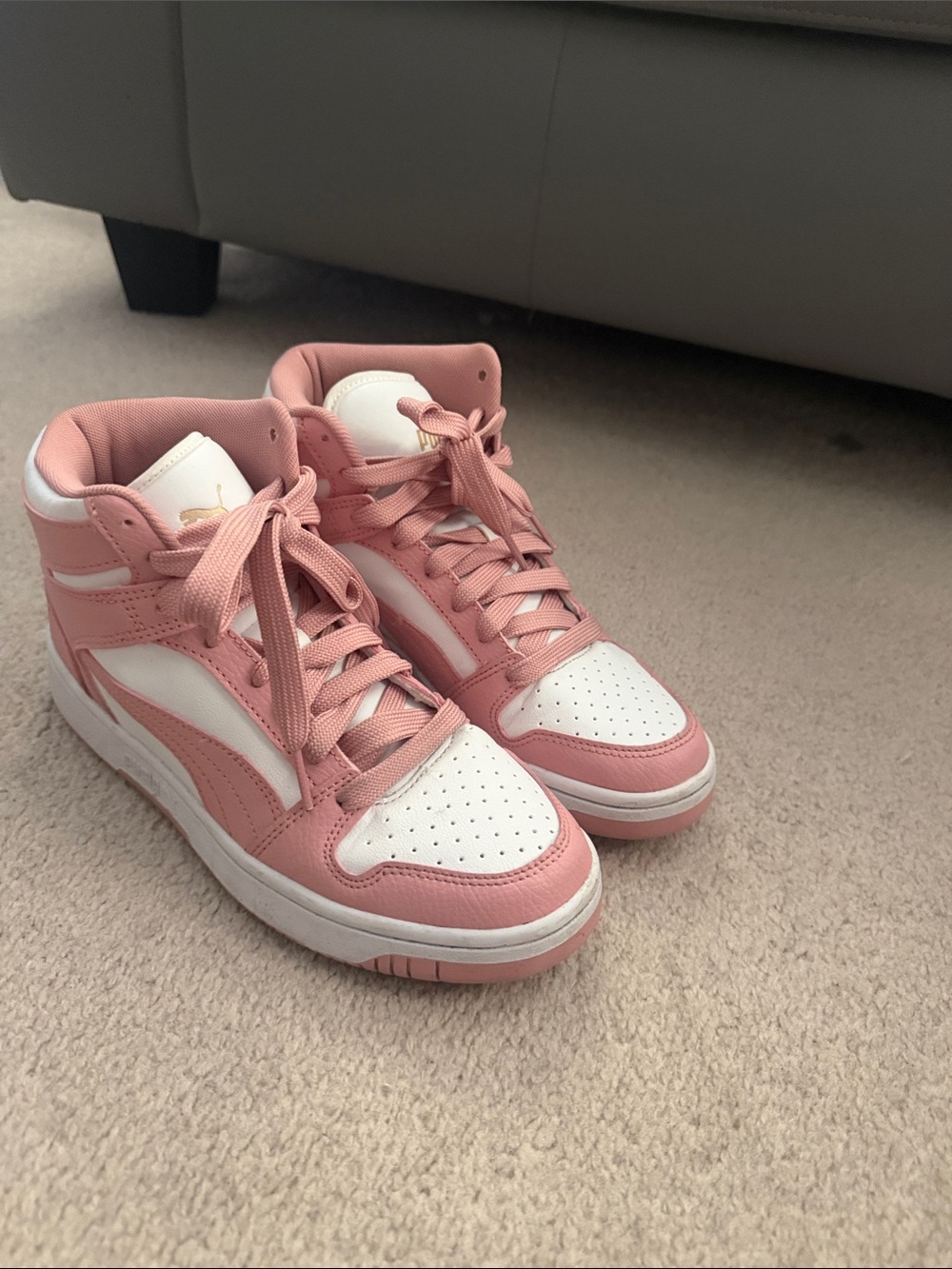 Puma Women’s Pink and White Mid-Top Sneakers
